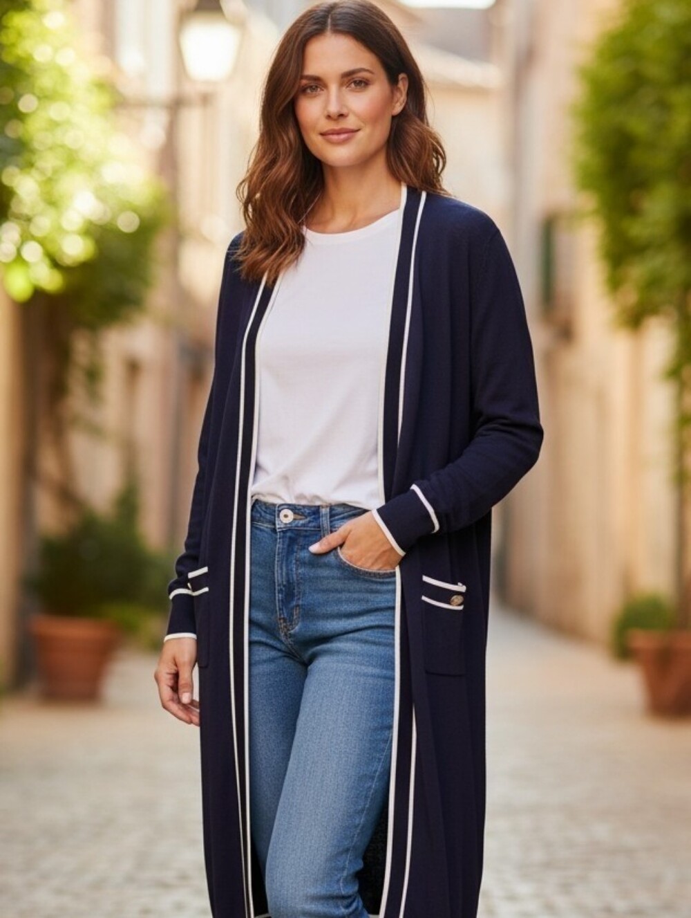 Vila Milano Navy Sweater with White Trim - Picture 3 of 5